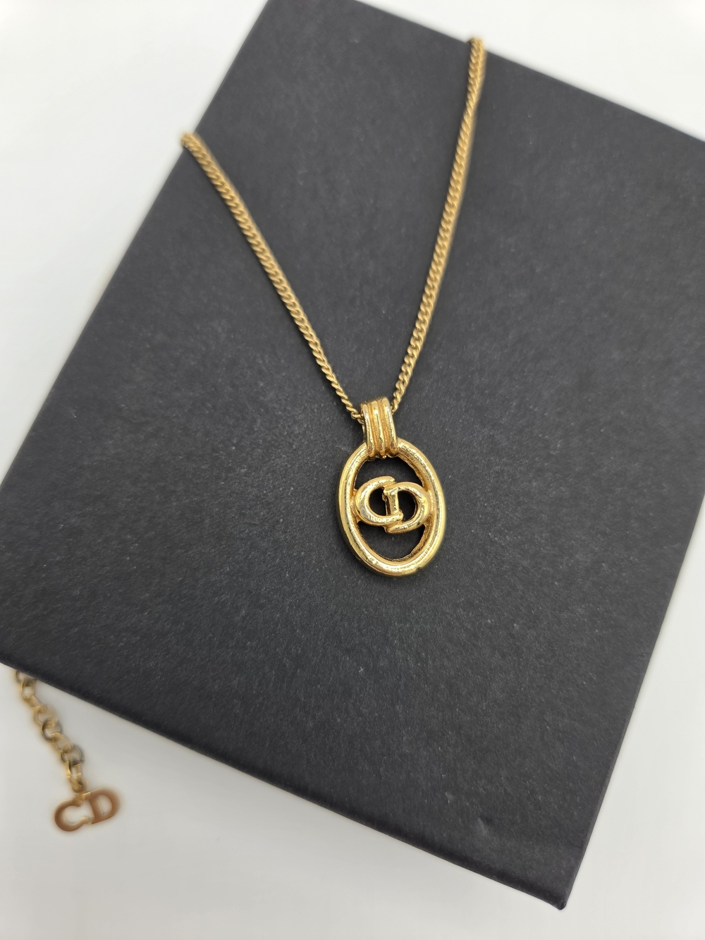 Vintage Christian Dior Gold-Plated CD Logo Oval Pendant Necklace